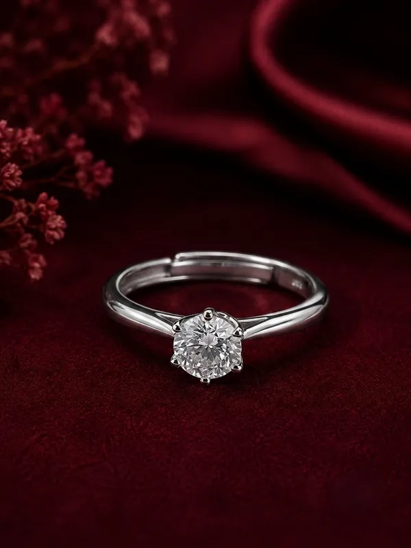 925_Sterling_Silver_Solitaire_White_Stone_Adjustable_Ring