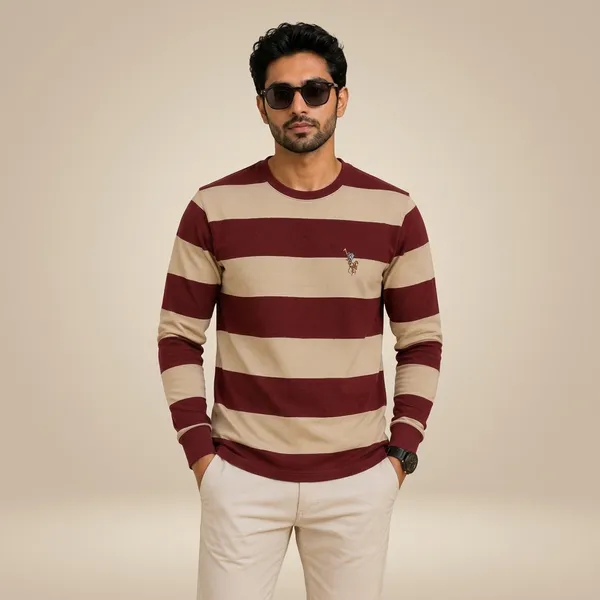 Maroon_And_Beige_Striped_Cotton_Full_Sleeve_Round_Neck_Striped_T-Shirt.