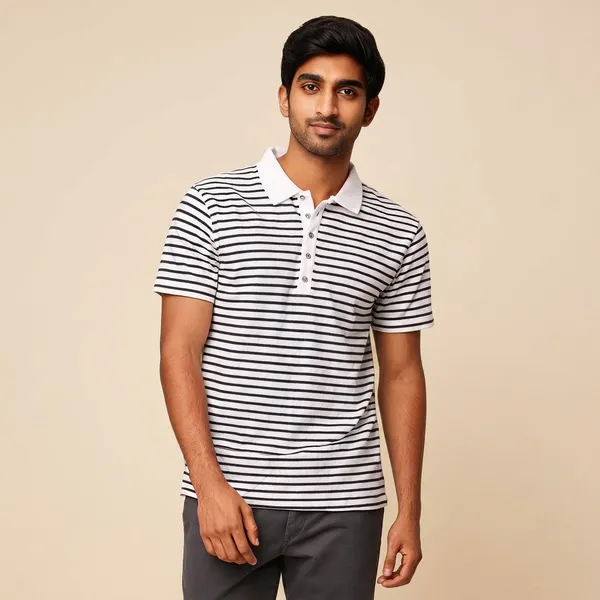White_Black_Striped_Cotton_Polo_T_-Shirt_For_Men