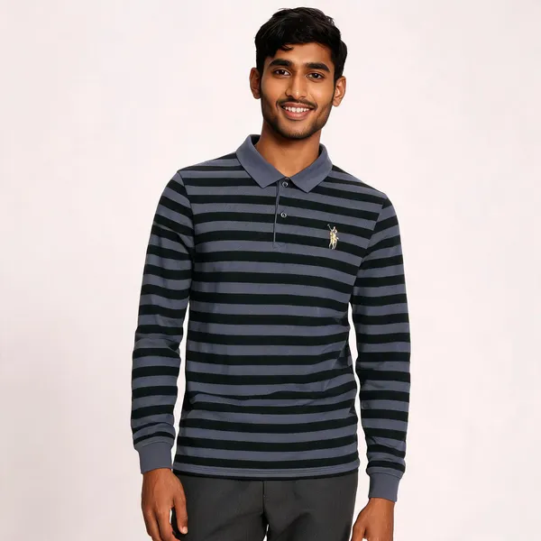 Grey_Black_Striped_Cotton_Full_Sleeve_Polo_T-Shirt_For_Men