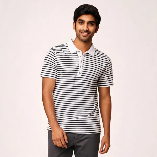 White_Black_Striped_Cotton_Polo_T_-Shirt_For_Men
