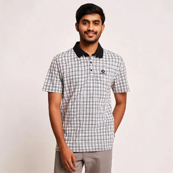 White_Checkered_Cotton_Polo_T-Shirt_For_Men