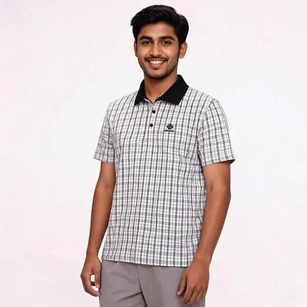 White_Checkered_Cotton_Polo_T-Shirt_For_Men