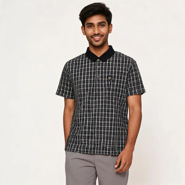 Black_White_Checkered_Cotton_Polo_T-Shirt_For_Men