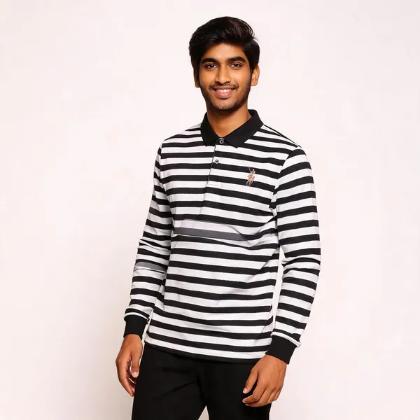 Black_White_Cotton_Striped_Full_Sleeve_Polo_For_Men