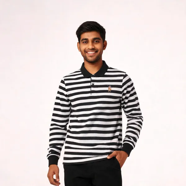 Black_White_Cotton_Striped_Full_Sleeve_Polo_For_Men