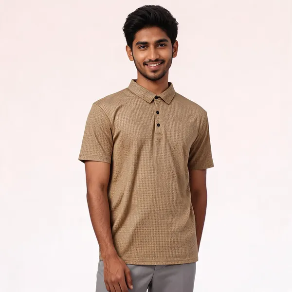 Beige_Textured_Lycra(Jaquard)_Regular_Fit_Polo_T-Shirt_For_Men