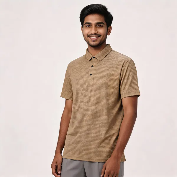Beige_Textured_Lycra(Jaquard)_Regular_Fit_Polo_T-Shirt_For_Men