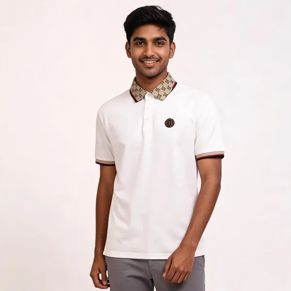 White_Cotton_Slim_Fit_Polo_T-Shirt_For_Men
