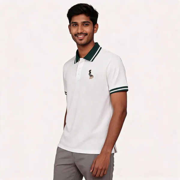 White_Lycra(Jaquard)_Striped_Collar_Polo_T-Shirt_For_Men