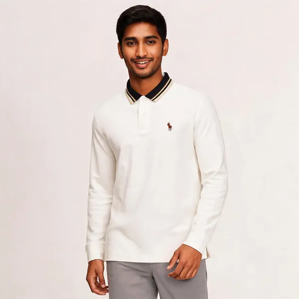 White_Cotton_Full_Sleeve_Polo_T-Shirt_For_Men
