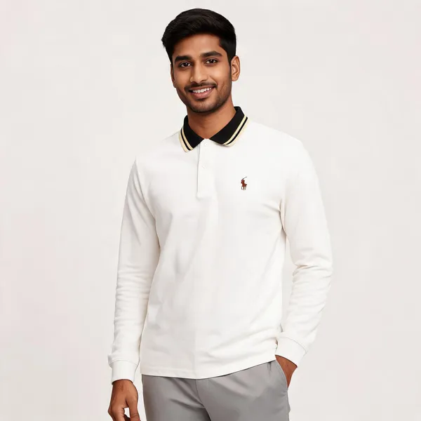 White_Cotton_Full_Sleeve_Polo_T-Shirt_For_Men