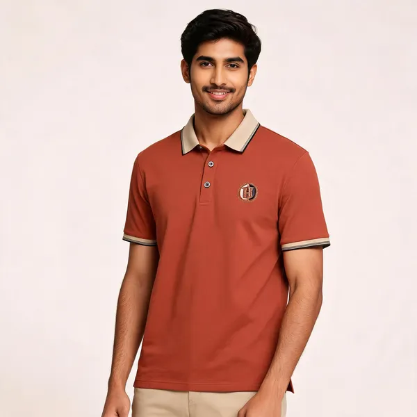 Rust_Cotton_Blend_Contrast_Collar_Polo_T-Shirt_For_Men