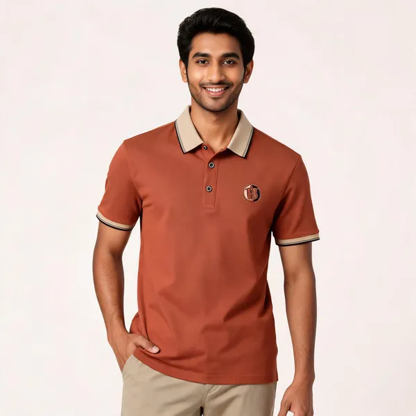 Rust_Cotton_Blend_Contrast_Collar_Polo_T-Shirt_For_Men