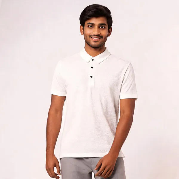 White_Lycra(Jaquard)_Collared_Polo_T-Shirt_For_Men