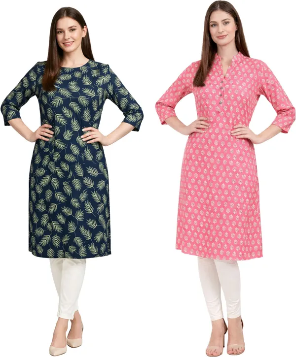 Neutone_Women_Floral_Print_Straight_Kurta_(Pink,_Blue)_(Pack_Of_2_)