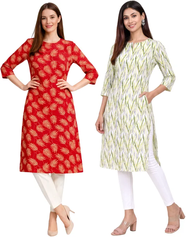 Neutone_Women_Geometric_Print_Straight_Kurta_(Red,_Green)_(Pack_Of_2_)