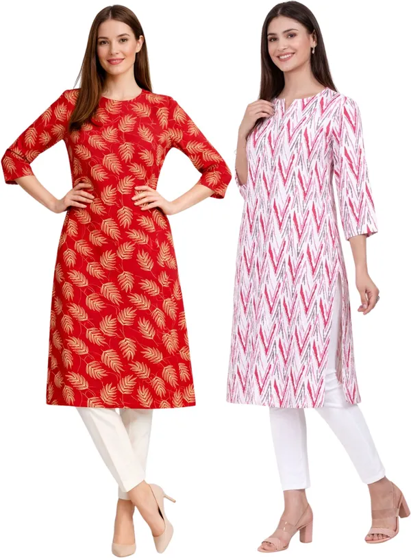 Neutone_Women_Geometric_Print_Straight_Kurta_(Red,_Pink)_(Pack_Of_2_)