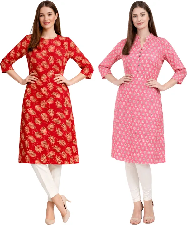 Neutone_Women_Floral_Print,_Block_Print_Straight_Kurta_(Pink,_Red)_(Pack_Of_2_)