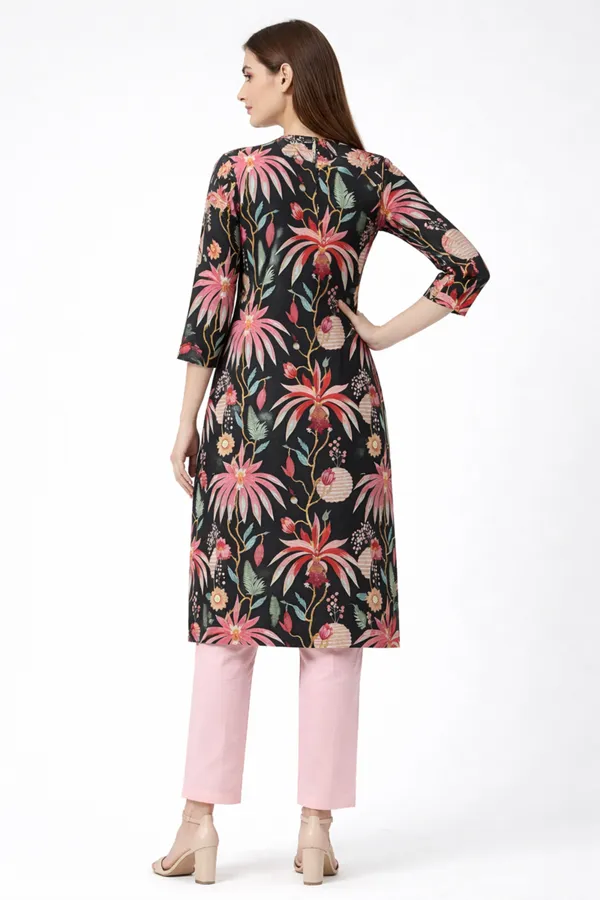 Neutone_Women_Floral_Print_Straight_Kurta_(Black,_Pink)