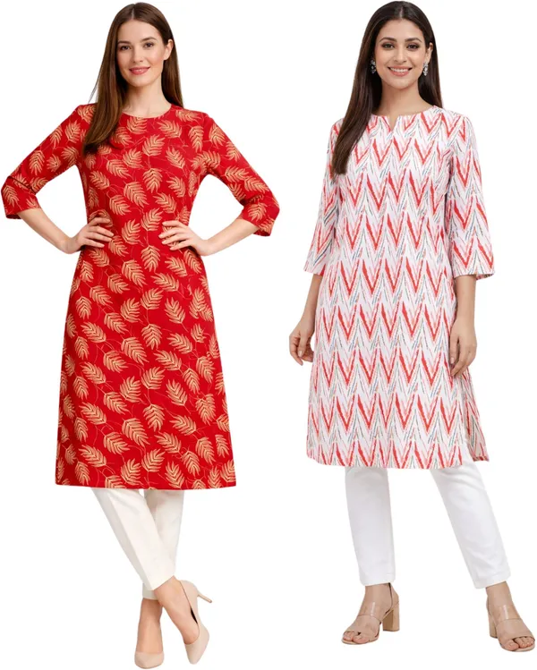 Neutone_Women_Floral_Print,_Geometric_Print_Straight_Kurta_(Orange,_Red)_(Pack_Of_2_)