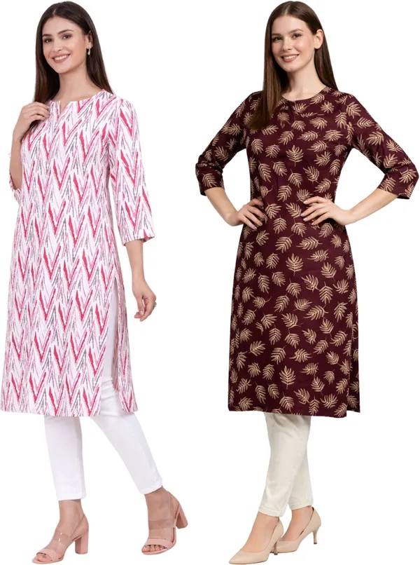 Neutone_Women_Floral_Print,_Geometric_Print_Straight_Kurta_(Maroon,_Multicolor)_(Pack_Of_2_)