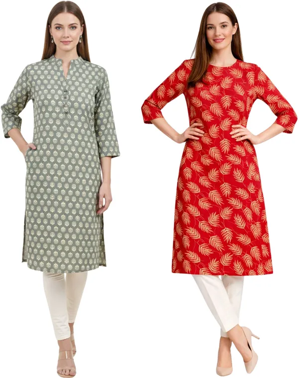 Neutone_Women_Floral_Print,_Printed_Straight_Kurta_(Red,_Grey)_(Pack_Of_2_)