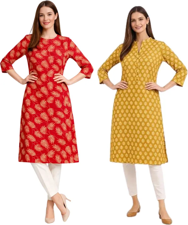 Neutone_Women_Block_Print,_Floral_Print_Straight_Kurta_(Red,_Gold)_(Pack_Of_2_)