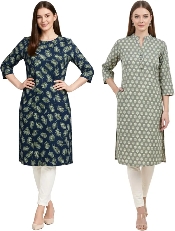 Neutone_Women_Floral_Print,_Block_Print_Straight_Kurta_(Blue,_Grey)_(Pack_Of_2_)