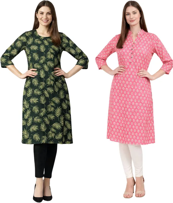 Neutone_Women_Printed_Straight_Kurta_(Pink,_Dark_Green)_(Pack_Of_2_)