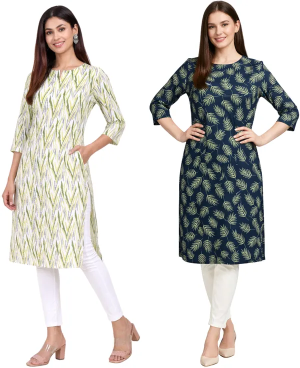 Neutone_Women_Floral_Print,_Geometric_Print_Straight_Kurta_(Dark_Blue,_Multicolor)_(Pack_Of_2_)