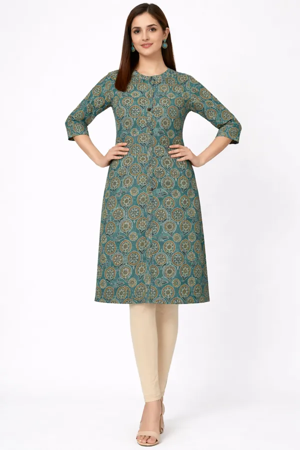 Neutone_Women_Block_Print_Straight_Kurta_(Green)