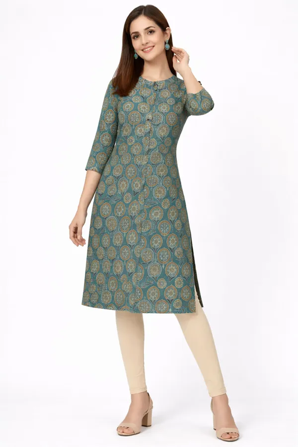 Neutone_Women_Block_Print_Straight_Kurta_(Green)