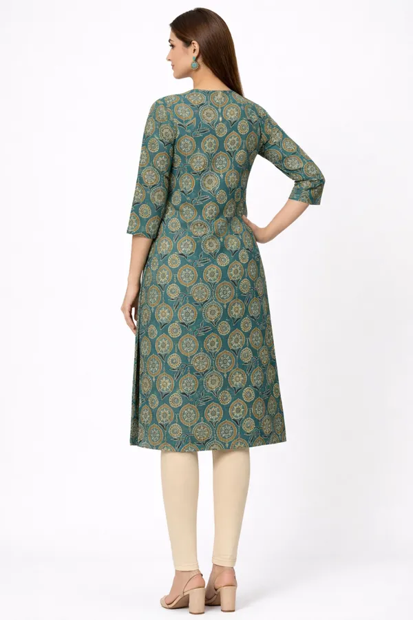 Neutone_Women_Block_Print_Straight_Kurta_(Green)