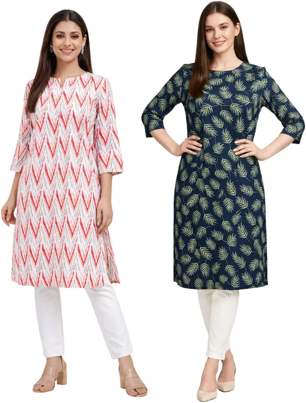 Neutone_Women_Geometric_Print,_Floral_Print_Straight_Kurta_(Dark_Blue,_Orange)_(Pack_Of_2_)