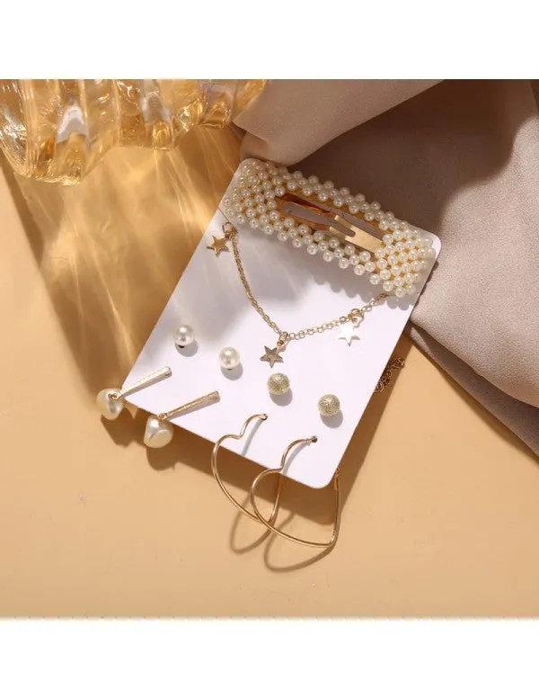 Trending_Set_Of_4_Stud_And_Hoop_Earrings_With_A_Pearl_Cloture_And_Star_Necklace