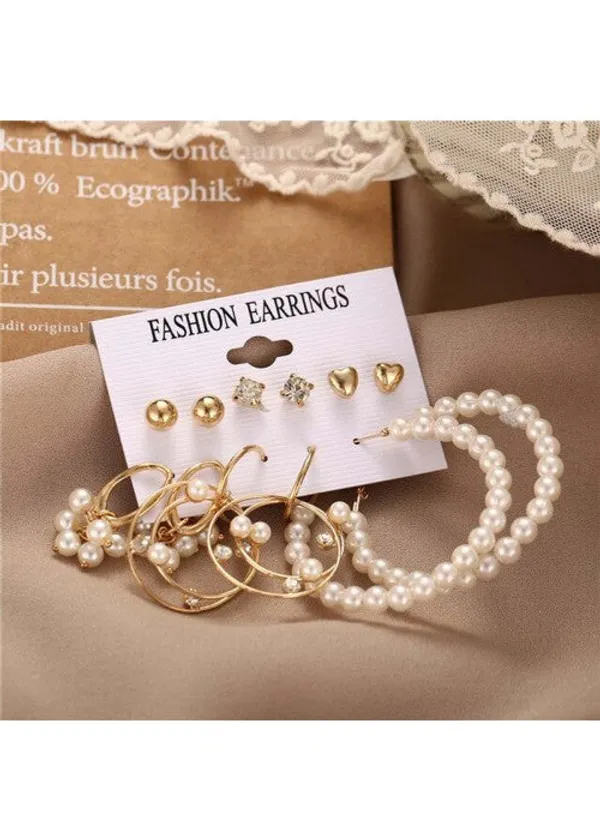 Stunning_Pearl_&_AD_Gold_Plated_6_Pair_of_Earrings_For_Women/Girls