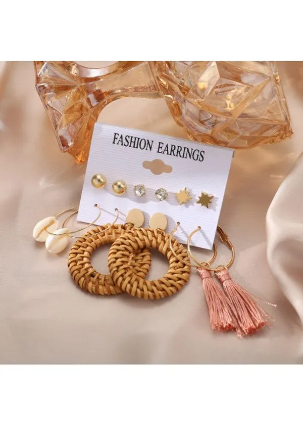 Exquisite_Ad_Thread_Design_Gold_Plated_6_Pair_Of_Earrings_For_Women/Girls