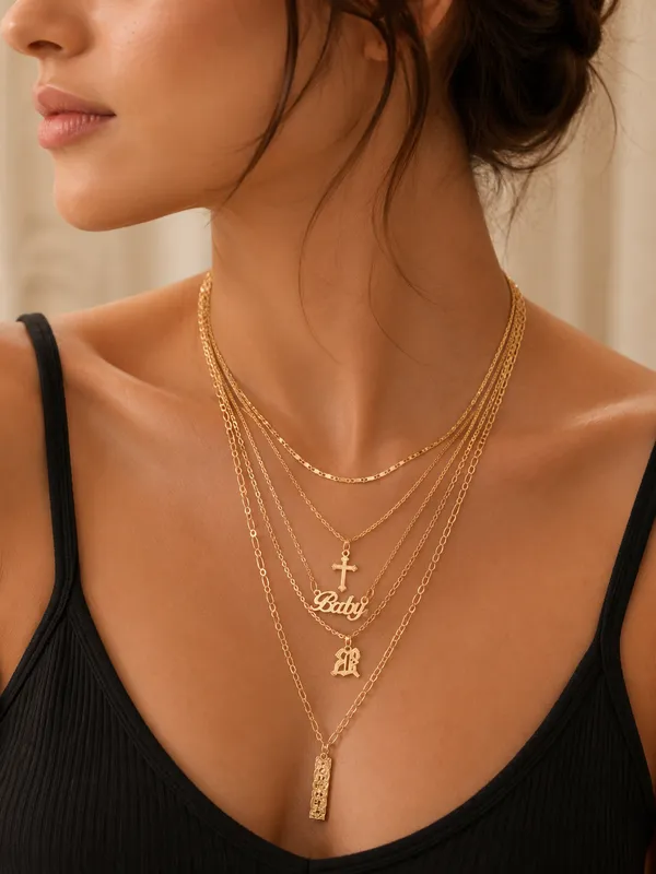Trendy_Cross_Mark_Gold_Plated_5_Layered_Necklace