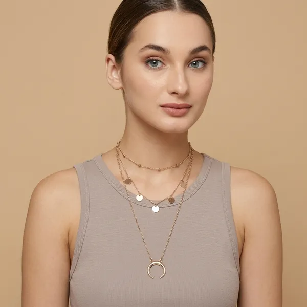 Moon_Triple_Layered_Fashion_Necklace_For_Women/Girls