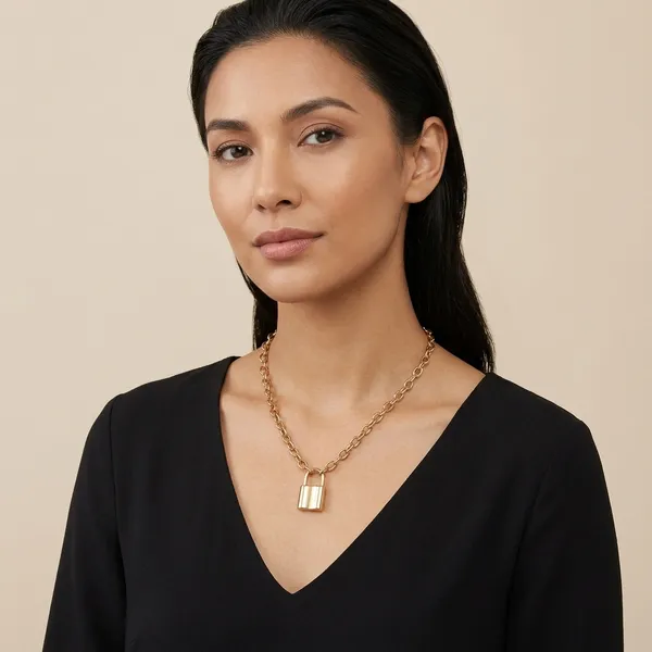 Mesmerizing_Lock_Design_Gold_Plated_Necklace_For_Women/Girls