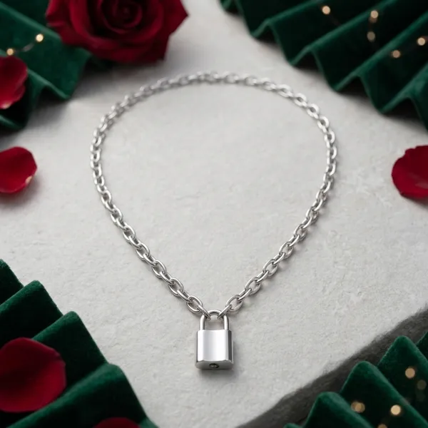 Glitzy_Lock_Design_Silver_Plated_Chain_Necklace_For_Women/Girls