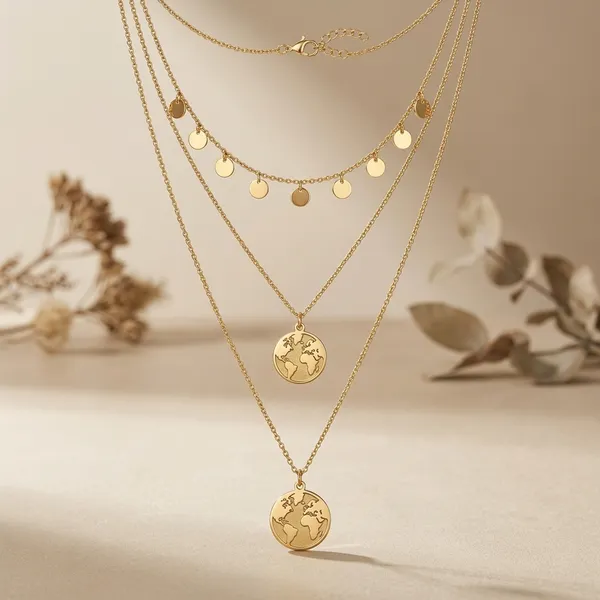 Exquisite_Gold_Plated_Multi_Strand_Necklace_For_Women/Girls
