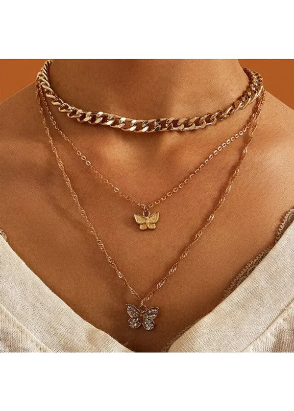 Ad_Butterfly_Multi_Strand_Gold_Plated_Necklace_For_Women/Girls