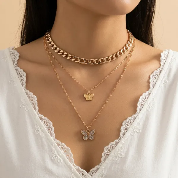 Ad_Butterfly_Multi_Strand_Gold_Plated_Necklace_For_Women/Girls