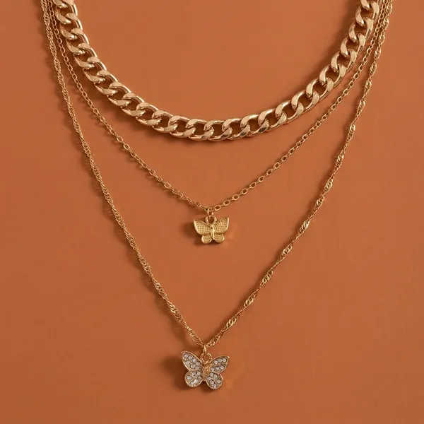 Ad_Butterfly_Multi_Strand_Gold_Plated_Necklace_For_Women/Girls