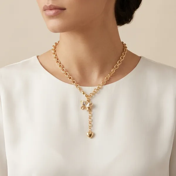 Stunning_Butterfly_Heart_Gold_Plated_Necklace_For_Women/Girls