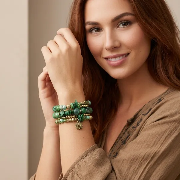 Green_Beaded_&_Gold-Toned_Copper-Plated_Multi-Strand_Bracelet