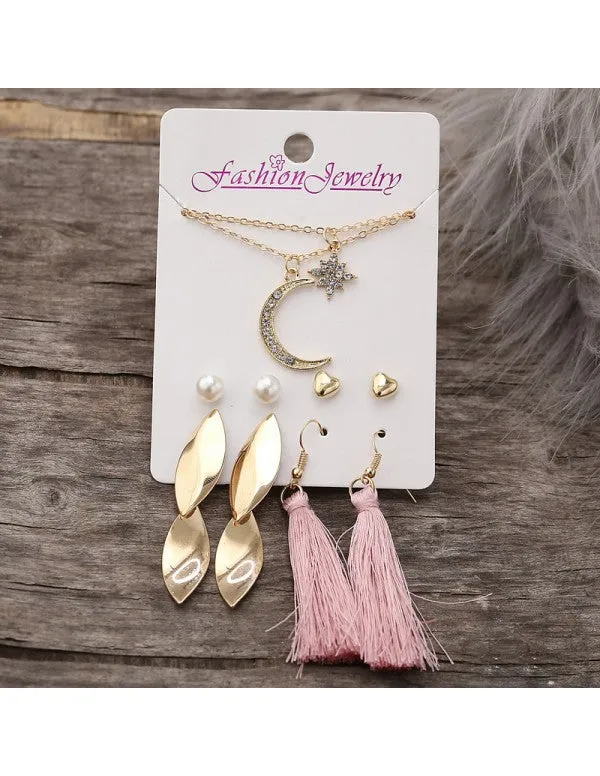 Ad_And_Pearl_Gold_Plated_4_Pair_Of_Earrings_With_Necklace_For_Women/Girls
