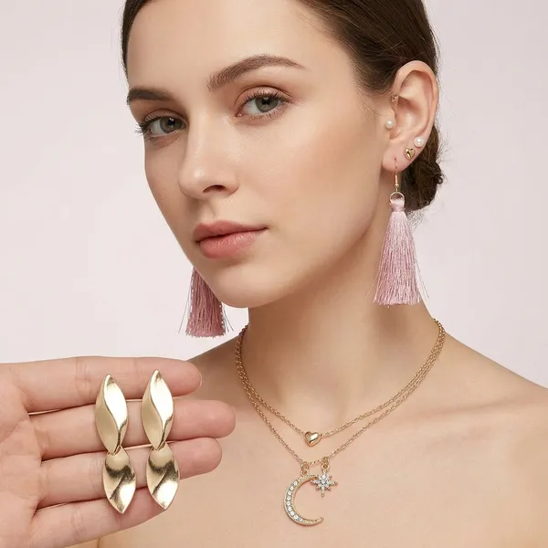 Ad_And_Pearl_Gold_Plated_4_Pair_Of_Earrings_With_Necklace_For_Women/Girls